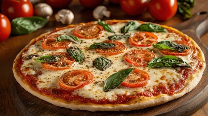 Delicious Homemade Margherita Pizza with Fresh Basil and Tomatoes