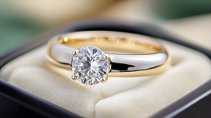 Diamond Engagement Ring in Box, Close Up