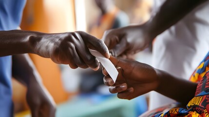 Obraz premium Applying Bandage: Doctor's hands carefully applying a bandage to a patient's arm. 