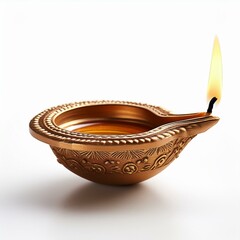 Fototapeta premium Indian festival happy Diwali oil lamp or diya on white background