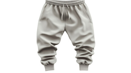 Gray sweatpants with pockets and drawstring. Isolated on white background.