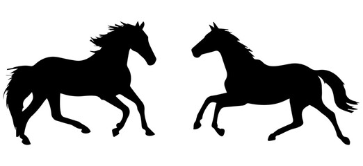 Silhouettes of galloping horses on a transparent background