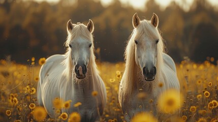 Two Funny Horses Playfully Interacting in the Field
