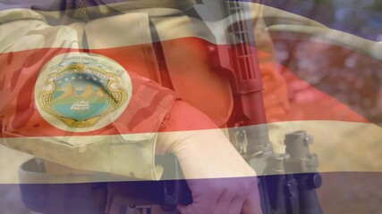 Animation of flag of costa rica over biracial male soldier