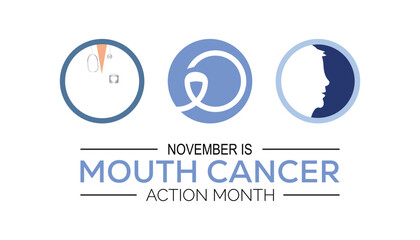 Mouth cancer action month is observed every year on November. Medical Healthcare Awareness concept. background, placard, banner template Vector illustration design.