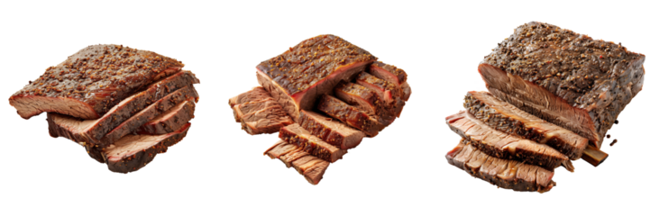 set of beef brisket with a smoky rub on a transparent background