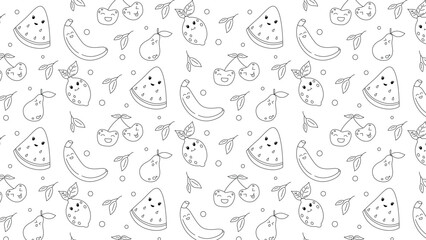 Fruits Black and White Lineart Pattern