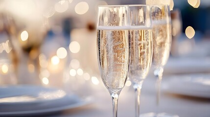 Sparkling Champagne Flutes with Bokeh Background