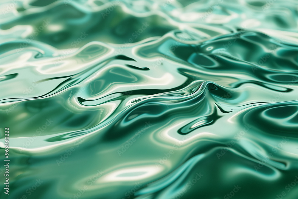 Poster waves, ripple and green with water drop pattern with mockup for 3d, digital and texture. environment