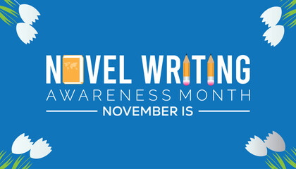 National Novel Writing awareness month is observed every year on November 10. Holydays Awareness concept. background, placard, banner template Vector illustration design.