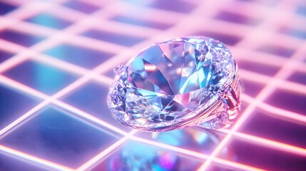 Fototapeta premium Sparkling Diamond Ring in Neon Lights