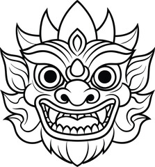 Barong mask line art vector illustration 