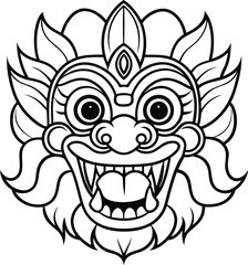 Barong mask line art vector illustration 