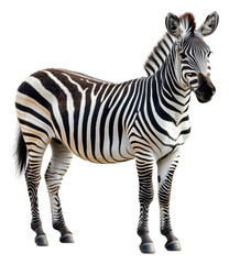 Zebra standing on green grass in a natural habitat, cut out - stock png.