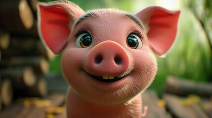 Porky the Playful Cartoon Pig in a Colorful Meadow