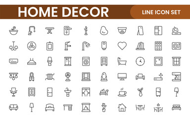 Elegant Interior and Home Decor Icons: A Stylish Set for Designing, Decorating, Renovating, and Enhancing Home Interiors with Visual Appeal