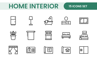 Elegant Interior and Home Decor Icons: A Stylish Set for Designing, Decorating, Renovating, and Enhancing Home Interiors with Visual Appeal