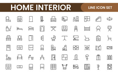Elegant Interior and Home Decor Icons: A Stylish Set for Designing, Decorating, Renovating, and Enhancing Home Interiors with Visual Appeal