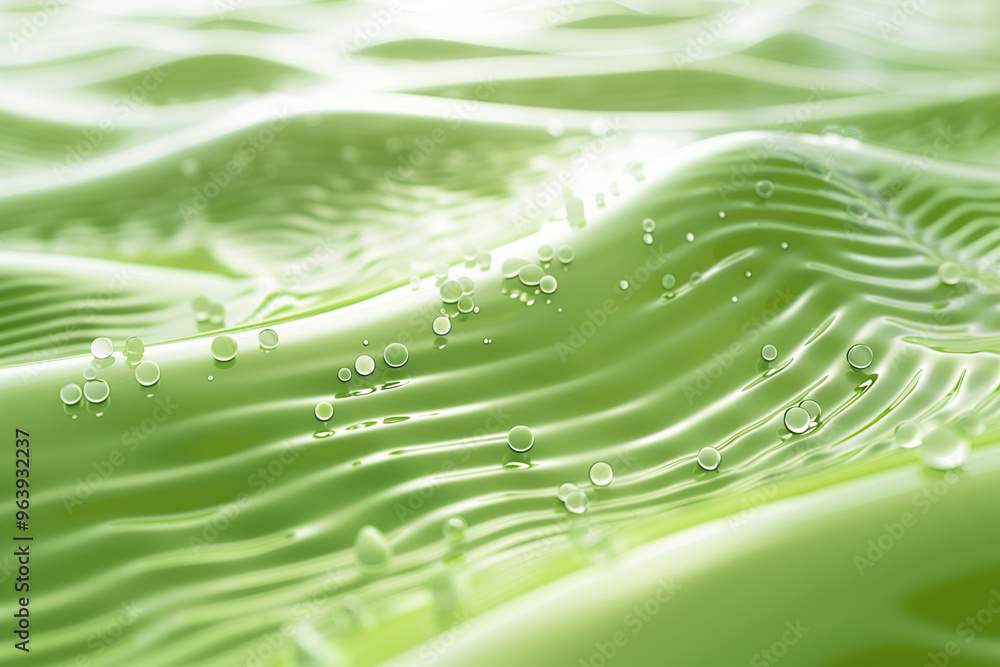 Poster waves, ripple and green with water drop pattern with mockup for 3d, digital and texture. environment