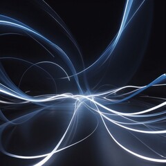 Naklejka premium Abstract light trails in shades of cool blue weave dynamically against black background