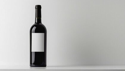 Fototapeta premium A minimalist image of a wine bottle with a blank label, set against a simple background, ideal for branding or design purposes.