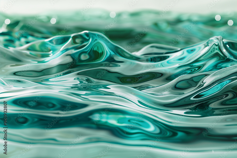 Poster waves, ripple and green with water drop pattern with mockup for 3d, digital and texture. environment