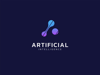 Artificial intelligence with letter A Triangle Geometric network technology Analysis logo vector design concept. AI technology logotype symbol for advance technology, tech company, identity, ui, web.
