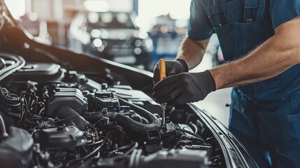 Mechanic repairing a car engine