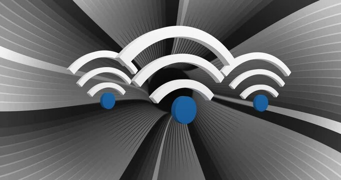 Animation of digital wifi icons over grey patterned background