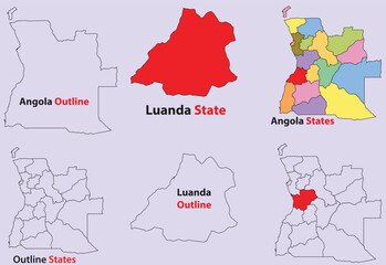 Luanda map vector of Angola, Luanda line map, Luanda with city map, Luanda outline map