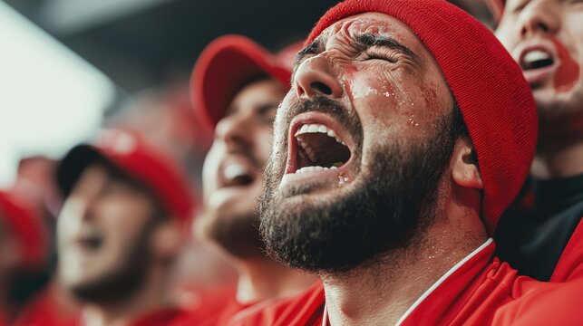 Emotional Fan Cheering At Stadium   Close Up Of Face