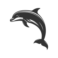 Black silhouette of playful dolphin in water. Vector art for logo, icon, design elements.