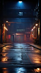 Naklejka premium Dark street, asphalt abstract dark blue background, empty dark scene, neon light, spotlights 