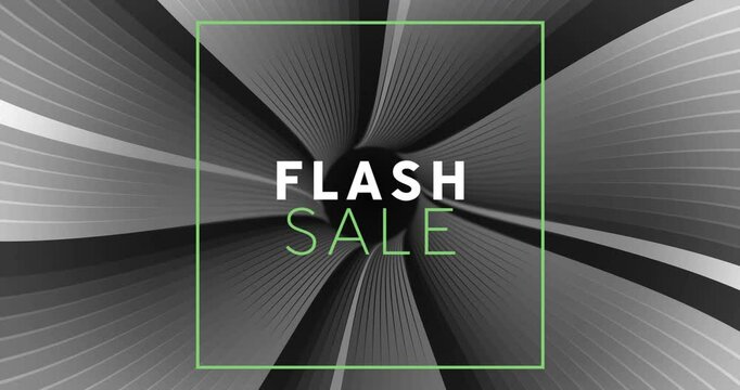 Animation of flash sale text over grey striped pattern background