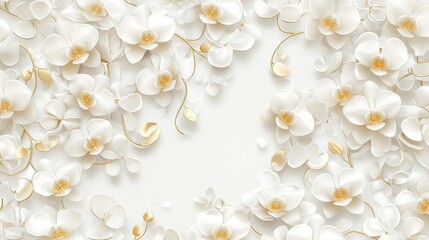 White Orchids with Gold Vines Floral Background