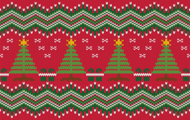 Knitted pattern seamless fabric Christmas tree. traditional knitted pattern vector winter concept. Designed for background ,wallpaper ,carpet ,clothing ,knitted pattern ,fabric ,embroidery ,textile