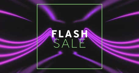 Animation of flash sale text over glowing neon pattern background - Powered by Adobe