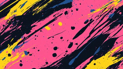 Abstract Pink  Yellow  Black and Blue Paint Splatter Background