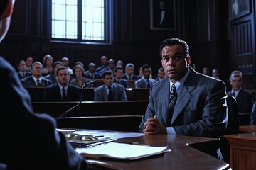 In a gripping courtroom drama, a determined attorney passionately argues against the anxious defendants charges.