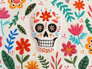 A vibrant floral design featuring a colorful skull, perfect for celebrating life and honoring traditions in art and culture.