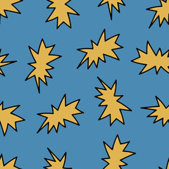 Seamless Pattern with Speech Bubbles. Yellow Cloud on Blue Background.