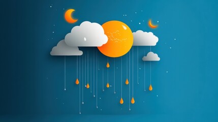 Storm cooling effects, rainfall increase, climate phenomenon, flat design illustration