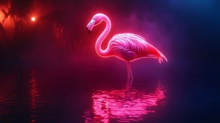 Fototapeta premium Sharp, high-definition neon flamingo artwork glowing in deep, saturated colors image