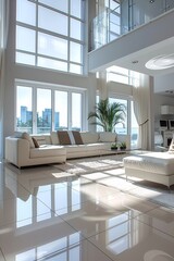 A sophisticated modern living room with elegant furnishings