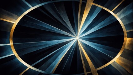 Abstract design featuring radiating lines in blue and gold tones, creating a dynamic visual effect.