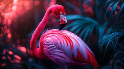 Naklejka premium High-resolution neon flamingo light glowing in vibrant pink with stunning detail image