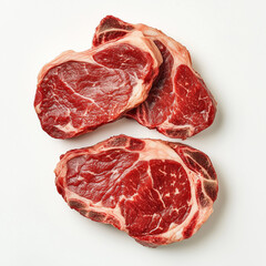Fototapeta premium Close-up of raw ribeye steaks on white background