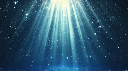 Fototapeta premium Abstract Blue Glitter Background with Light Rays and Stars