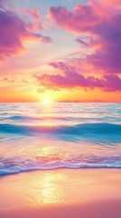 Soft pastel sky and gentle waves at a serene sunset beach