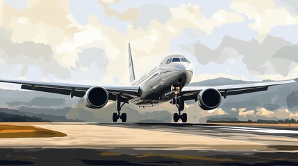 Obraz premium Two-Color Vector Illustration of a Jet Plane Suitable for Embroidery. A simplified, clean design of a jet plane, using 2-3 colors, ideal for embroidery purposes. 